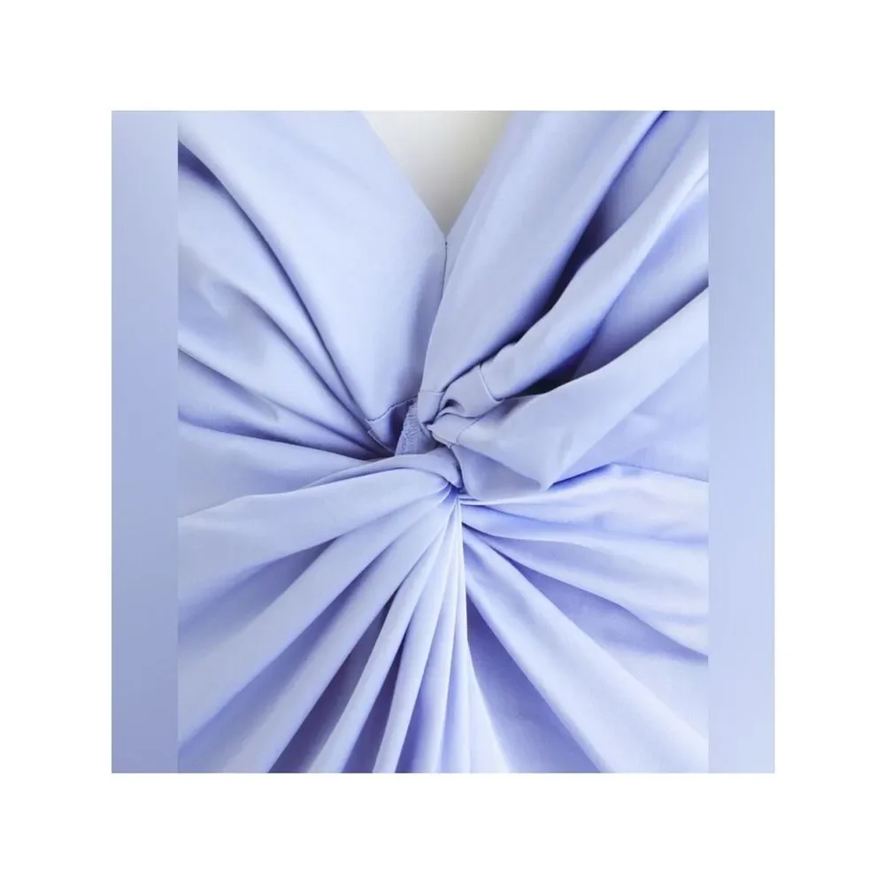 Abercrombie & Fitch Light Blue Satin Twist-Front Slit Maxi Dress